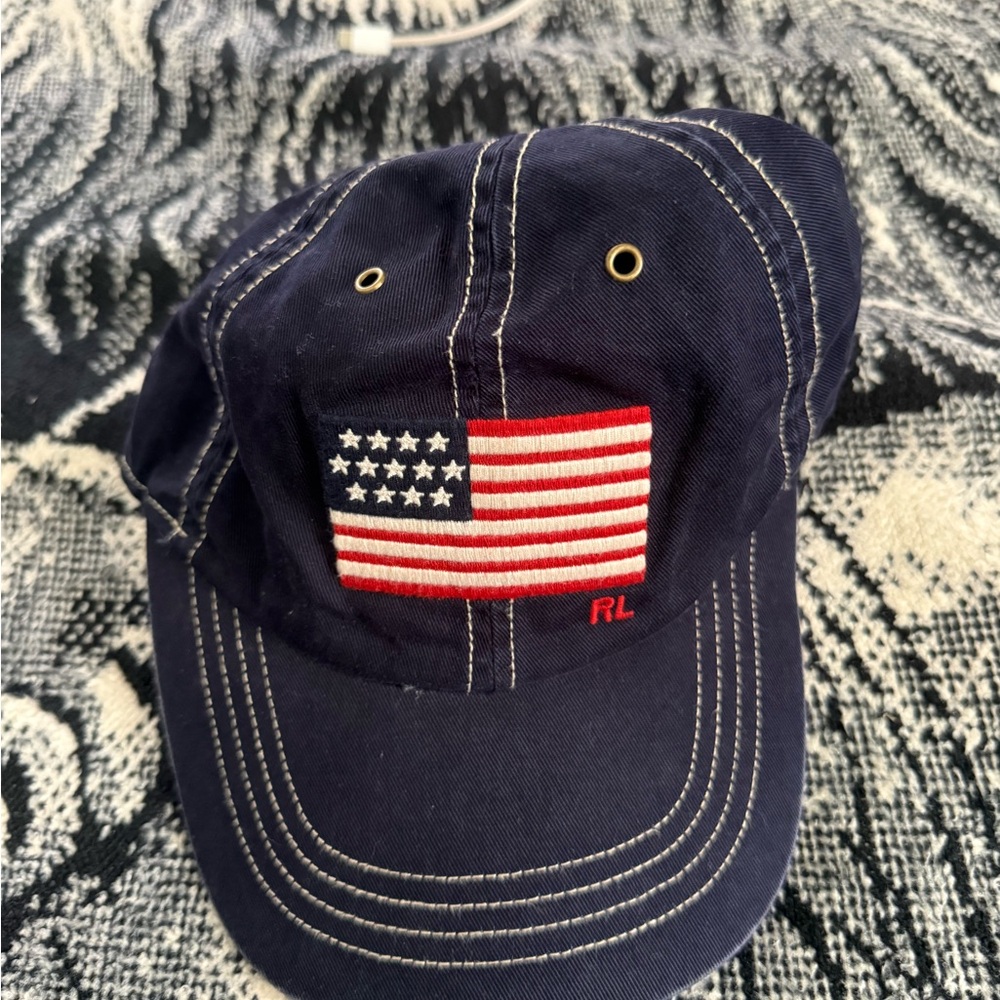 Polo Ralph Lauren Americana Flag Patchwork Navy Blue/Brown Adjustable Strap Hat